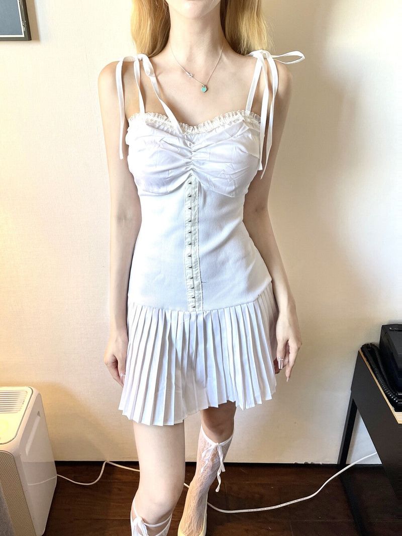 1116. Bella ribbon pleats mini ops (3color)