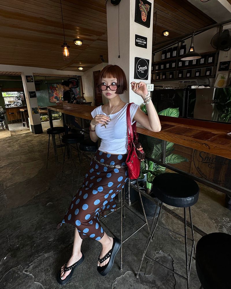 Dot Polka Dot Unbalanced Midi Skirt