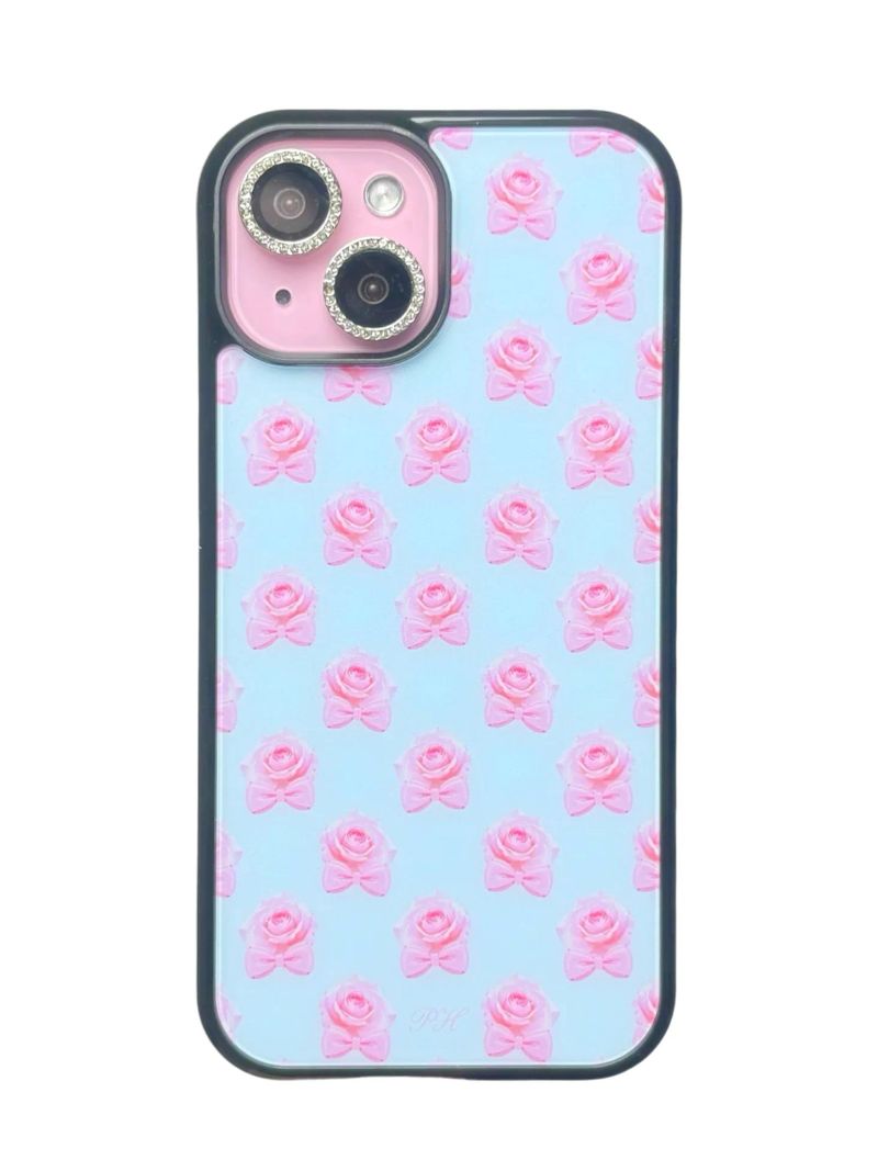 princess house（プリンセス ハウス）の「Rose bonbon phone case (sky blue) - black glass - standard(non-magsafe)（Smartphone Accessories）」