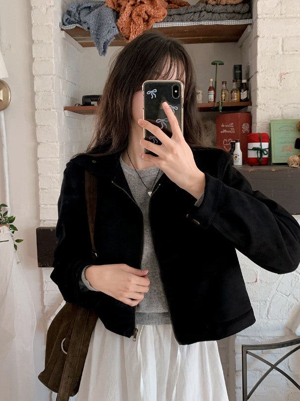 #Autumn Suede Collar Crop Jacket (4color)