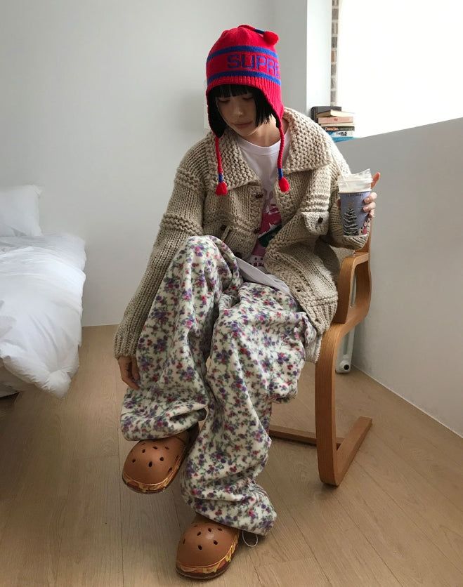 FLORAL FLEECE CARGO PANTS