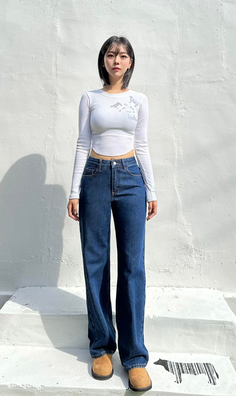 SEMI WIDE DARK BLUE DENIM PANTS code 18306