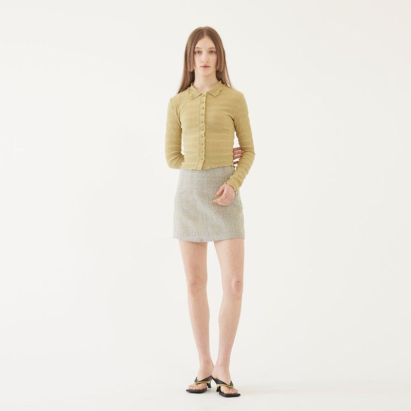 TMO BY 13MONTH(ティーエムオーバイサーティーンマンス)の「TWEED A-LINE MINI SKIRT (MINT)(Skirts)」