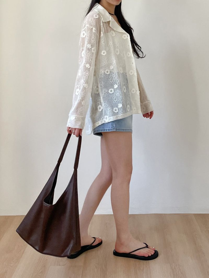 Flower Net Collar Neck Shirt