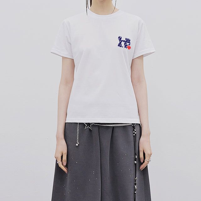 HOLY NUMBER 7(ホーリーナンバーセブン)の「DOT HOLY LOGO SLIM FIT SHORT SLEEVE TEE_WHITE&NAVY(Tops)」