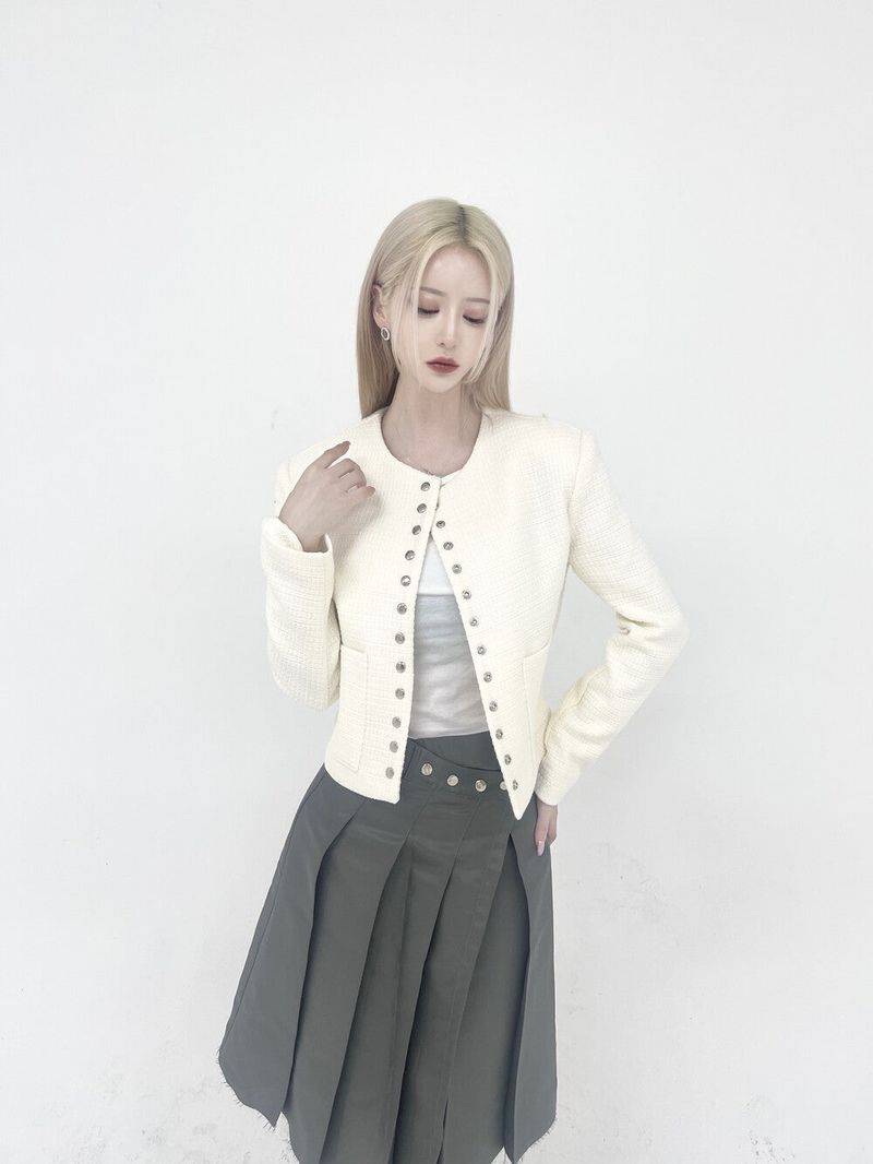 Silver snap button tweed jk (2color)