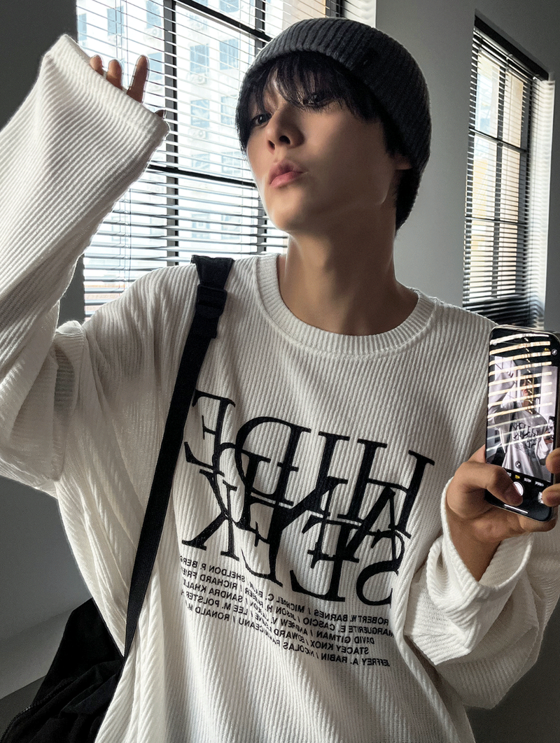 dope lettering knit long-sleeved