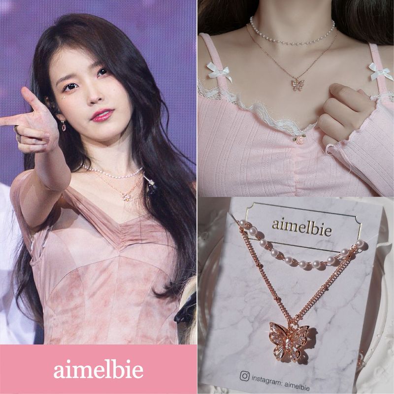 aimelbie（アイメルビー）の「[IU Necklace] バタフライフェアリーレイヤードネックレス - Rosegold Color（アクセサリー）」
