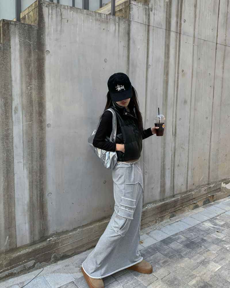 String pocket long cotton skirt