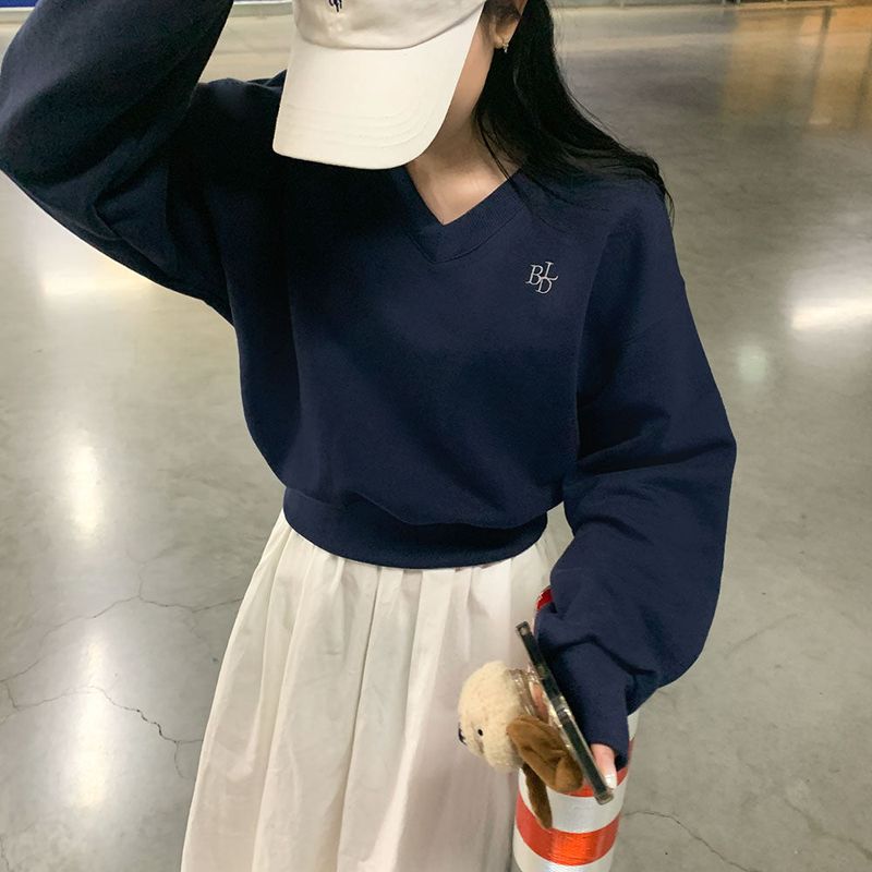 [Bellide made] Pastel V-neck cropped sweatshirt