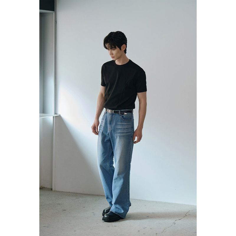 [Muscle fit] Cool curve half t-shirts(Black)