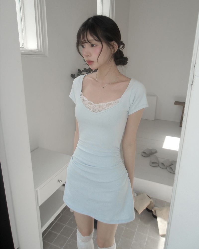 [MADE] Viola Lace Shirred Mini Dress