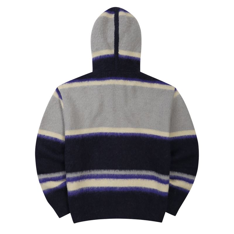 EEERRR Stripe brushed wool knit hoodie zip-up (Navy)