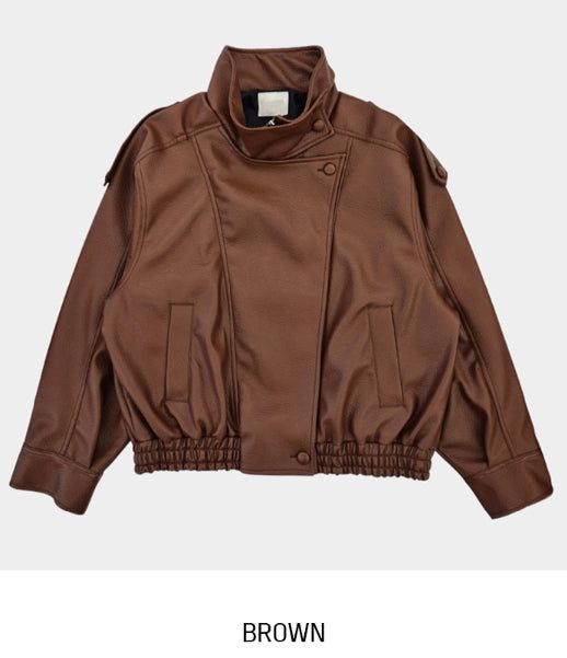 Saint High-Neck Unbalanced Leather Jacket