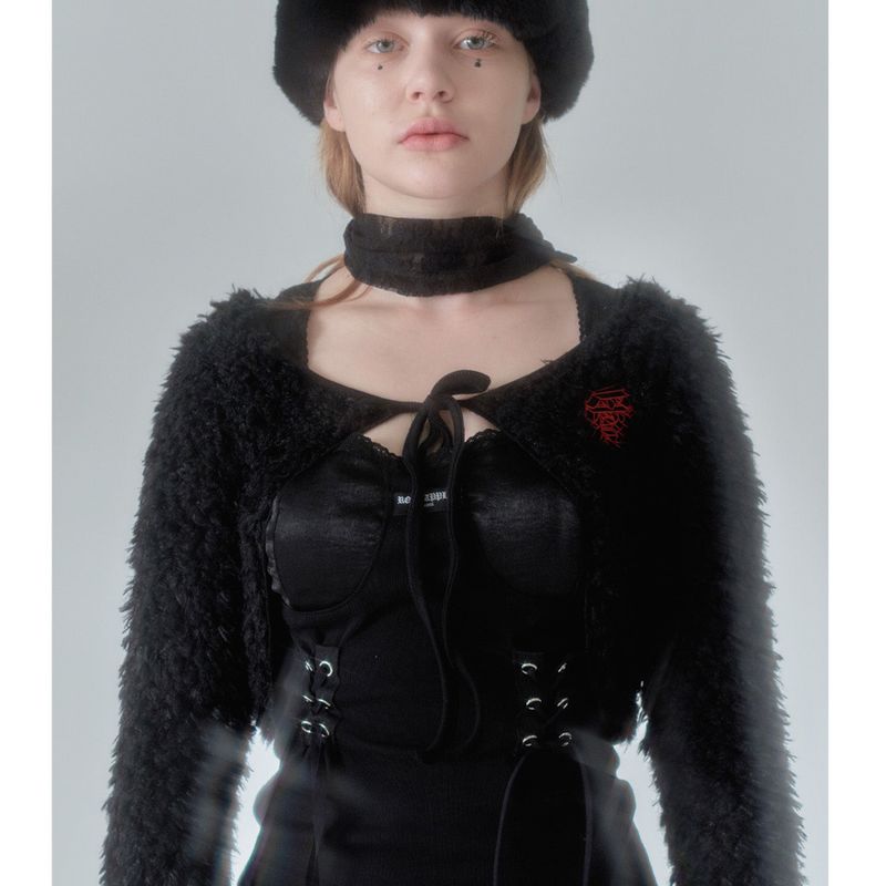 Roseapple（ローズアップル）の「203-FAKE FUR BOLERO RIBBON CARDIGAN（）」