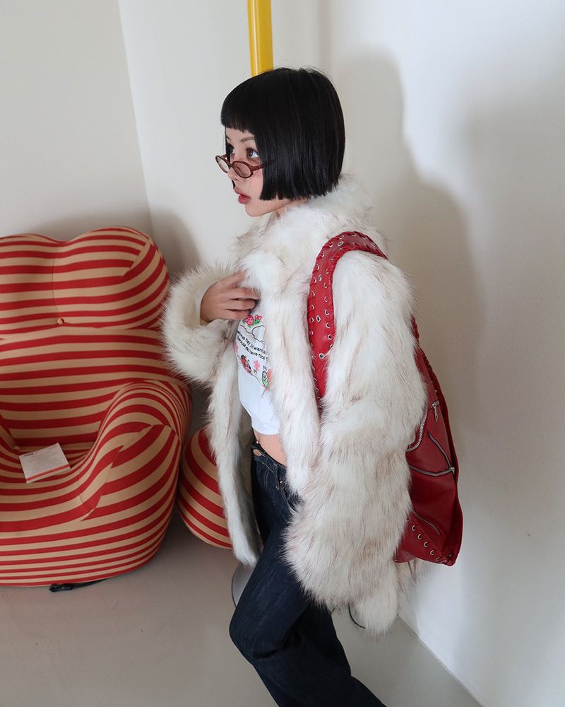High-neck fake fur jacket coat
