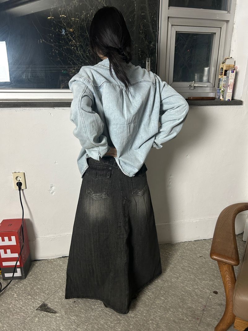 (2colors) bijou maxlong denim skirt