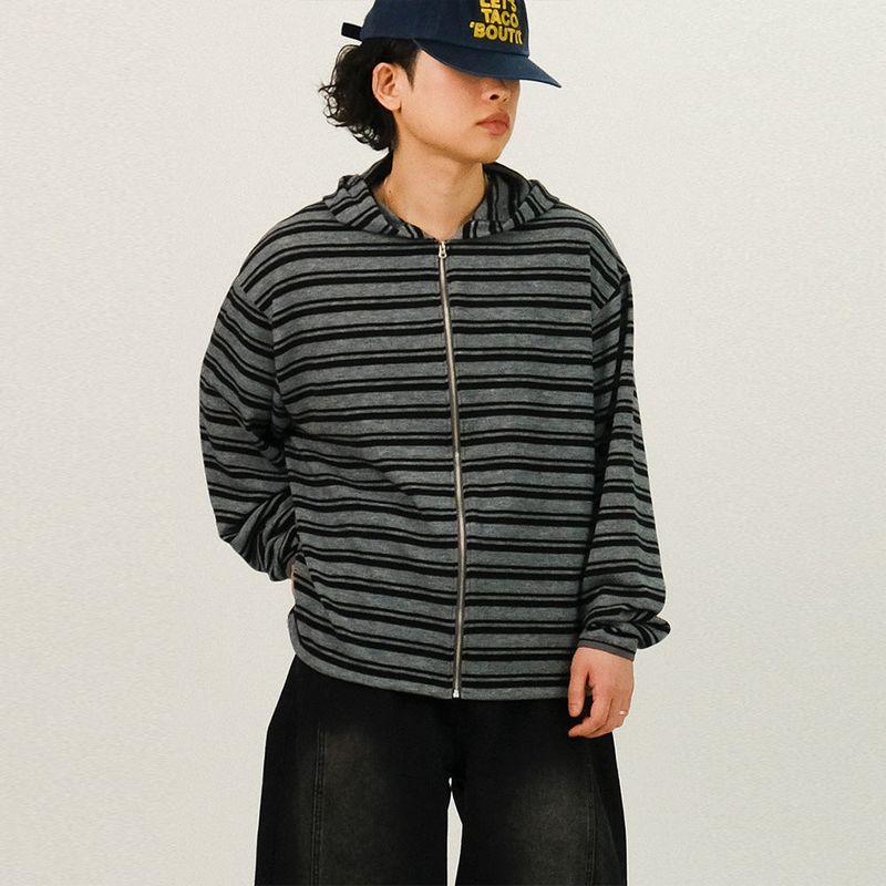 SEMIKAJI(セミカジ)の「OWN Stripe Cozy Hoody Knit Zip-up(Tops)」