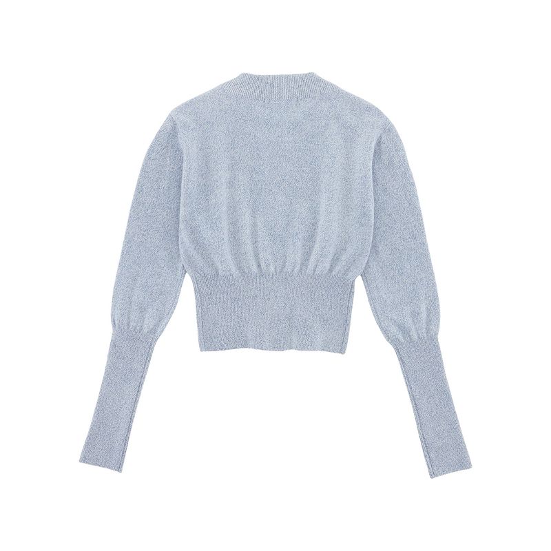 WOOL FITTED CROP CARDIGAN - LIGHT BLUE