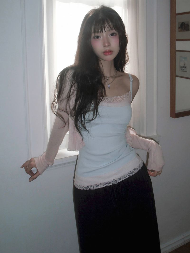 [MADE] Heart-Drop Lace & Cubic Heart Camisole