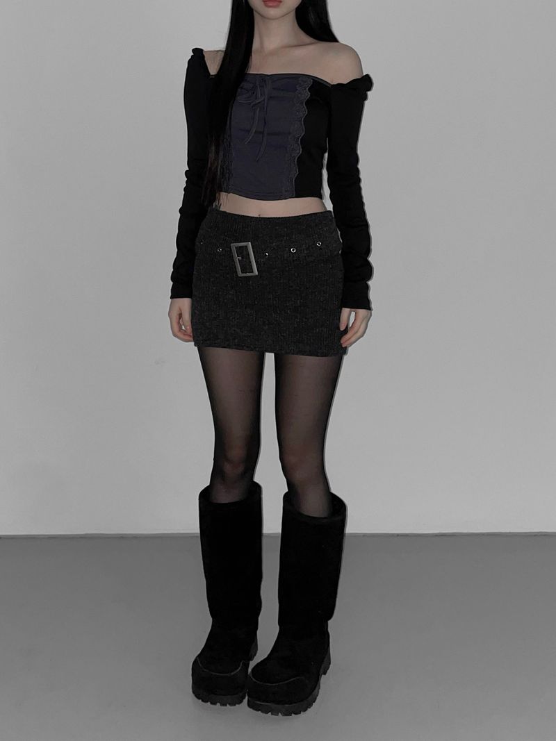 cream belt knit skirt(2 color)