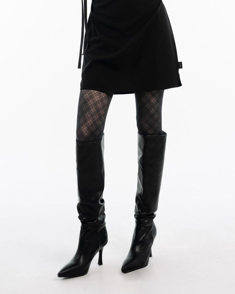 Y2Kチェックパターンシースルーバックストッキング (Black)