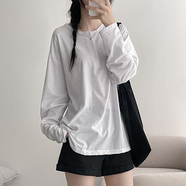 Layered * Henry Neck Layered Bow Long Sleeve Tee (8 colors)