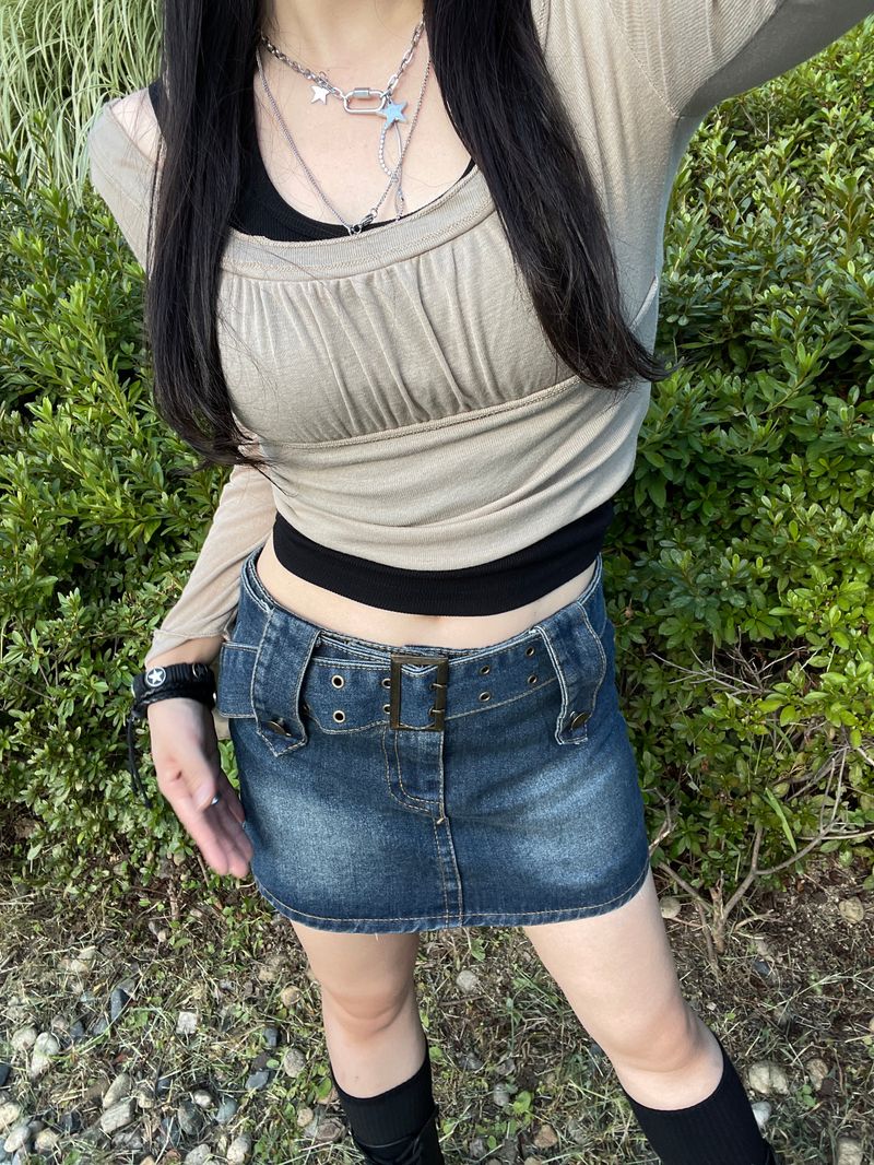 airy Off-Shoulder Shirring Long sleeve