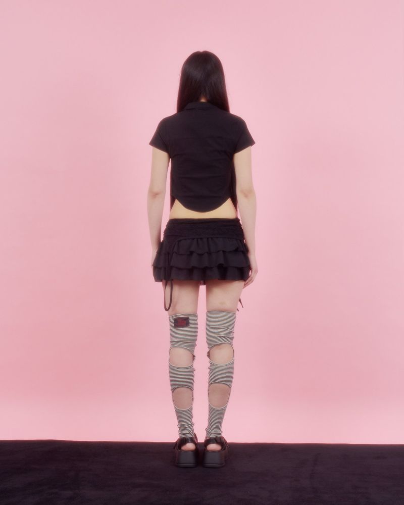 LACE GATER FRILL SKIRT [BLACK]