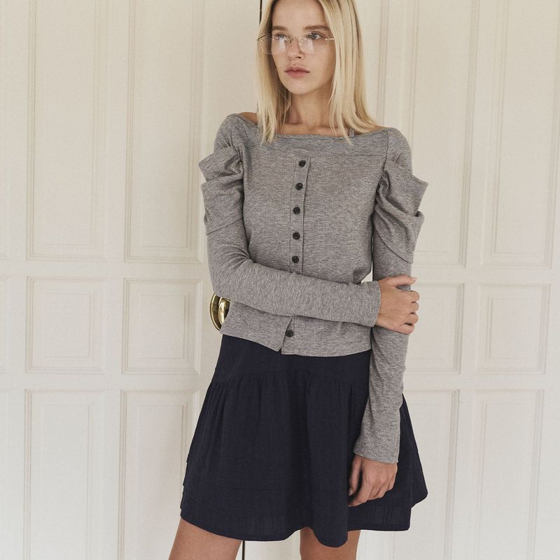 Lush shirring T-shirt (light gray)
