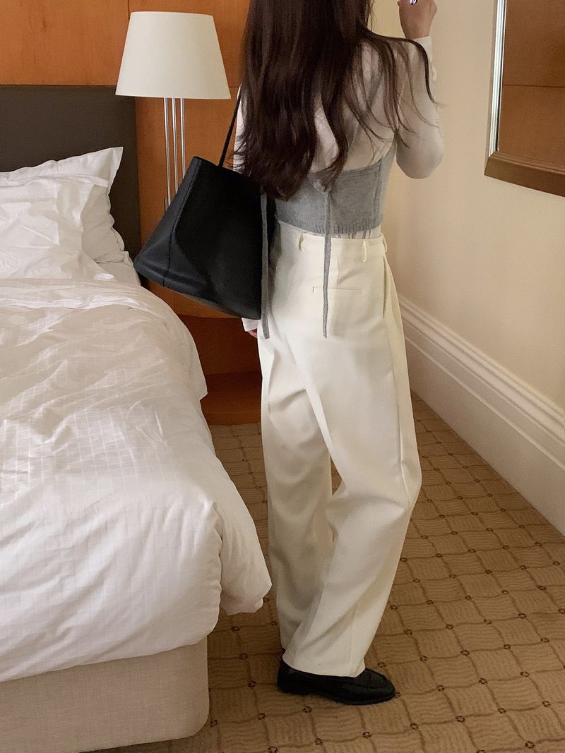 luch wool pintuck wide slacks