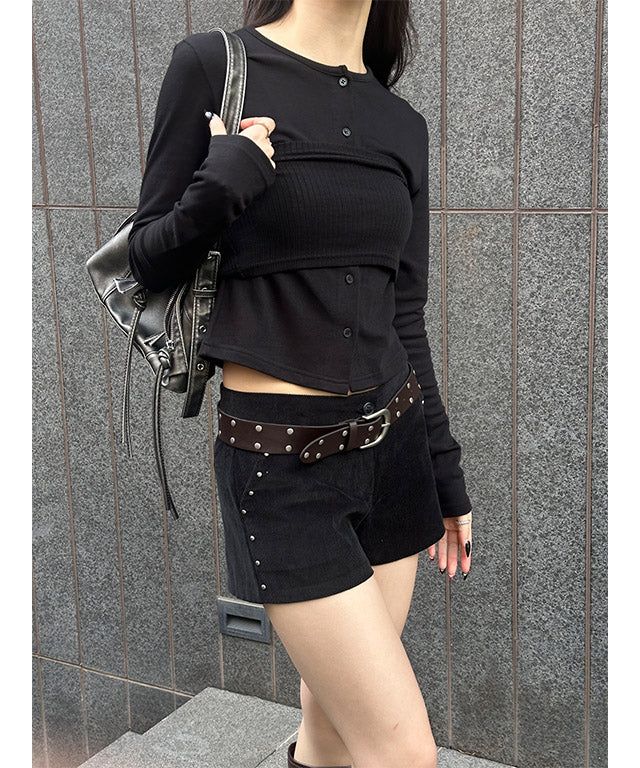 MUZESEOUL（ミューズソウル）の「[F/W] Side stud short pants(2color)（Pants）」