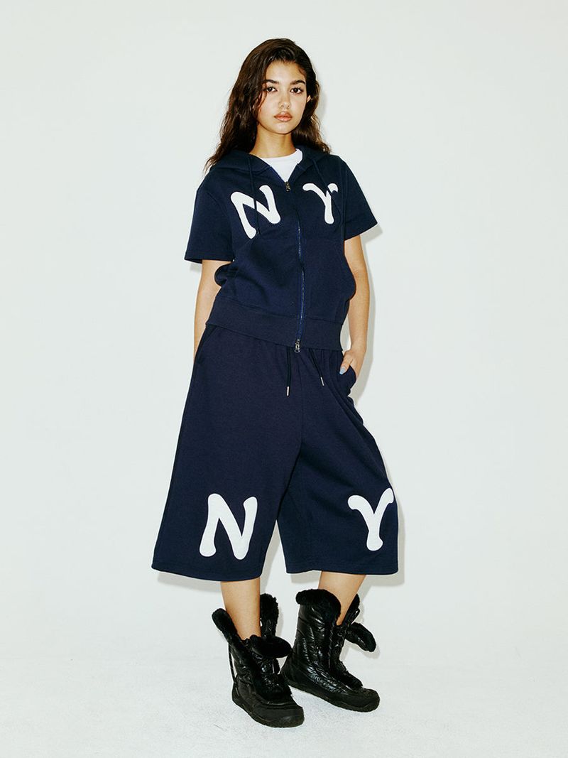 NY APLIQUE SS HOOD ZIP UP NAVY