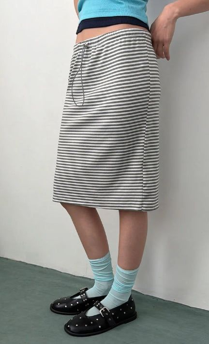 STRIPE STRING MIDI SKIRT