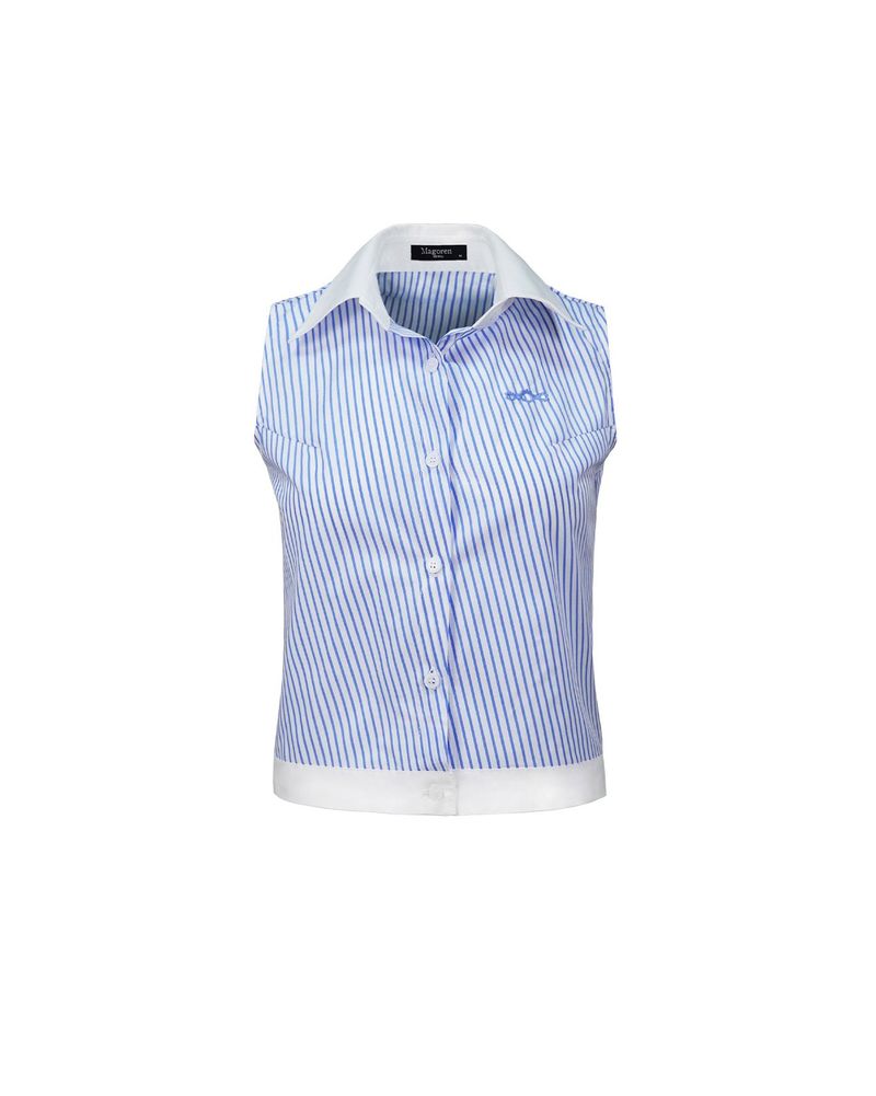 MagoRen SEOUL(マゴレン ソウル)の「Striped Sleeveless Cotton Shirt Blue(Tops)」