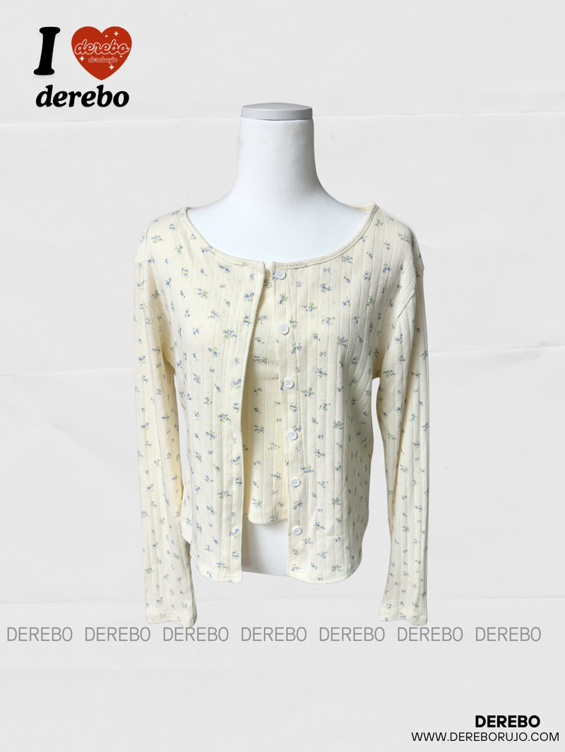 Lovely flower cardigan sleeveless two-piece set