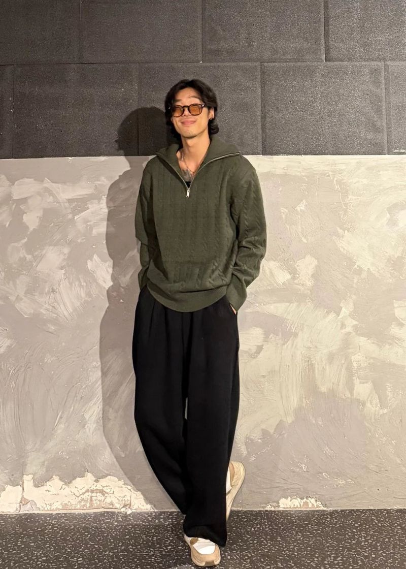 High-Neck Cable Half-Zip Up Knit 6COLOR