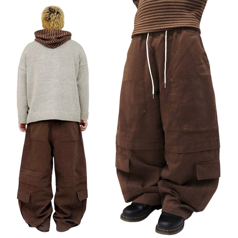 Wide Peach-Finish Double-Knee Balloon Pants
