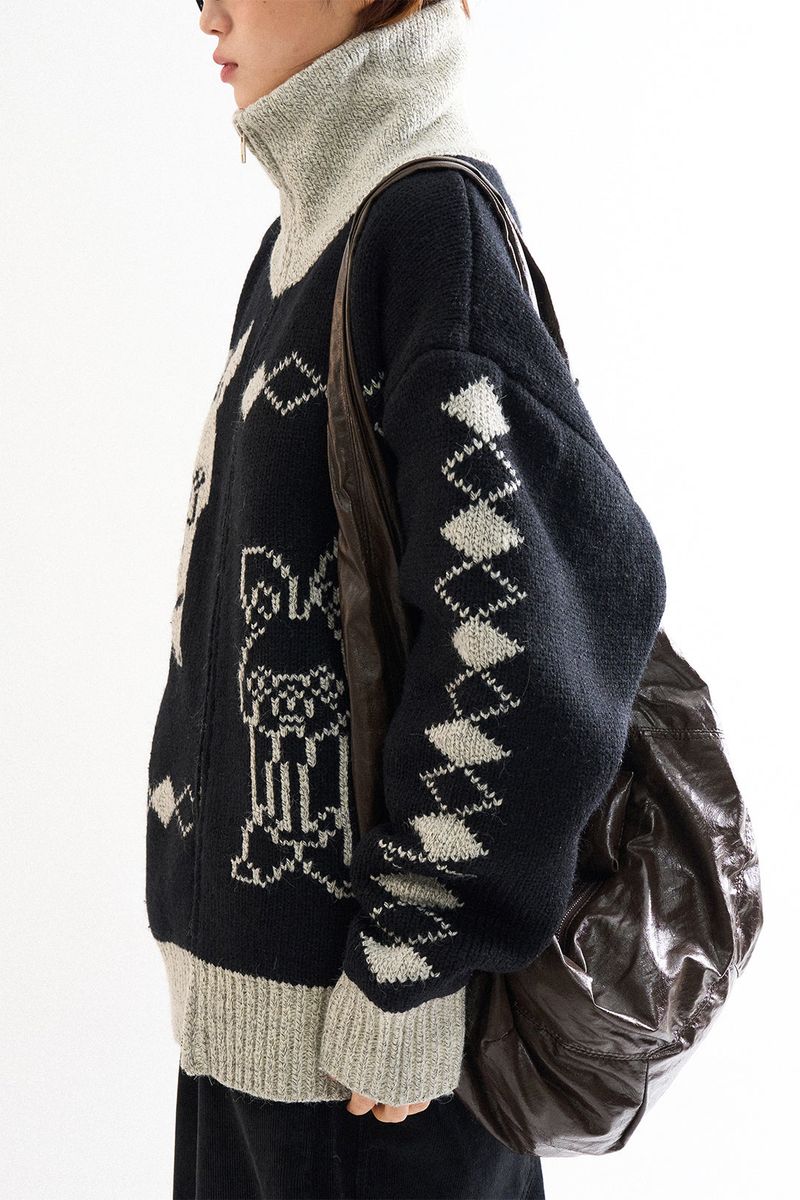 Rabbit knit zip-up sweater