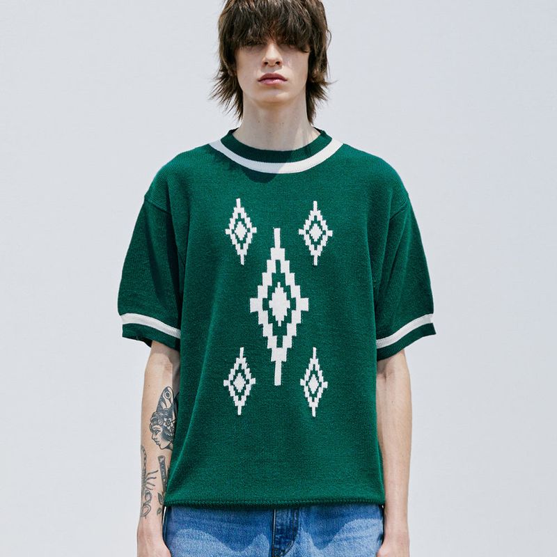 NAVAJO PATTERN RINGER HALF KNIT GREEN