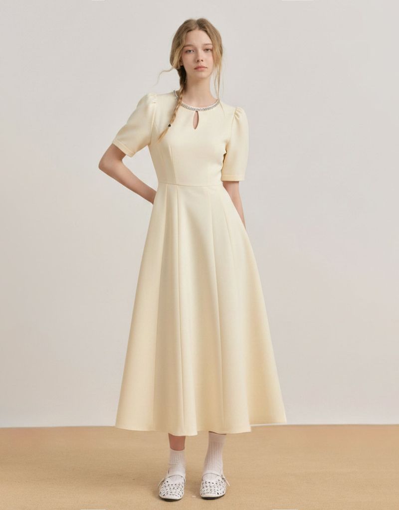 TWEEDY-A（ツウィーディア）の「[ATELIER] スパイラルクラシックビーディドポイントバルーン半袖ロングドレス バター（ワンピース/ドレス）」