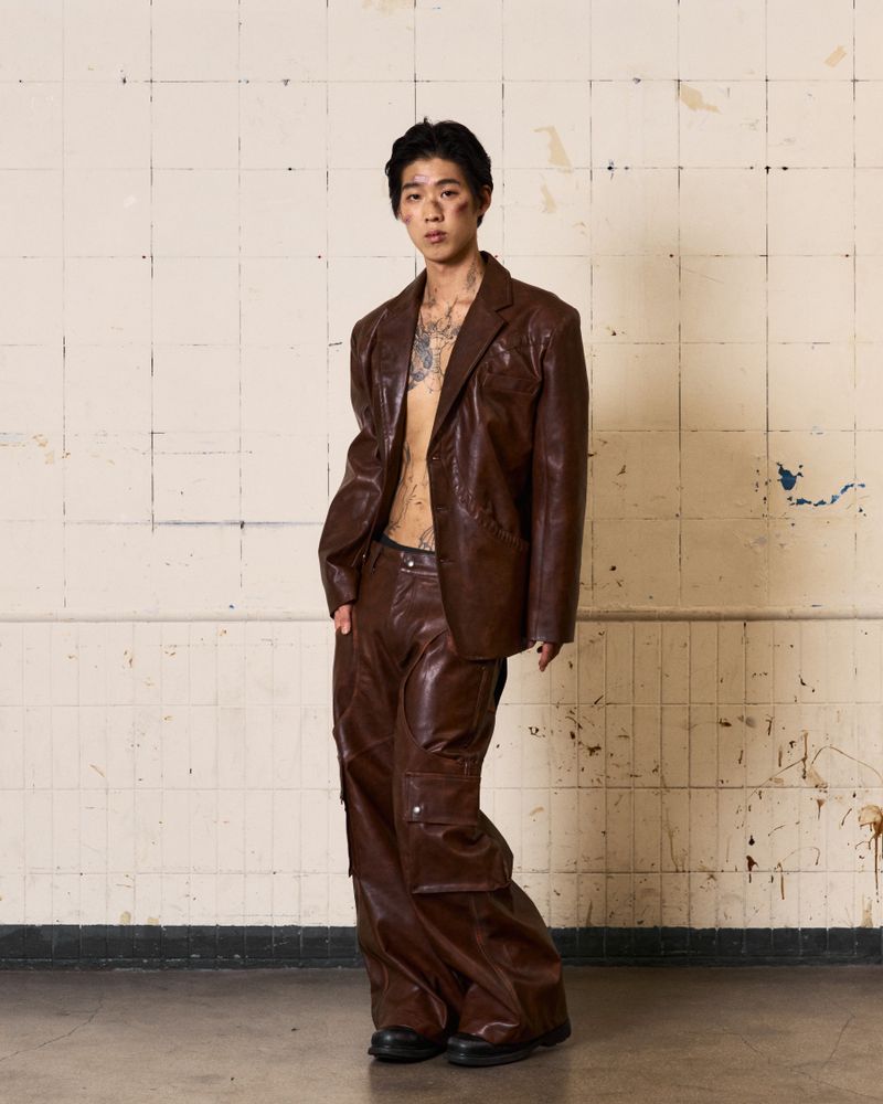 Circle Leather Blazer (Brown)