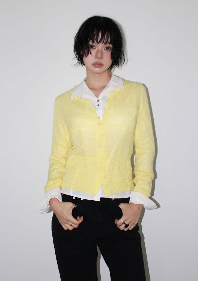 AAKE(アケ)の「SHEER WAVE CARDIGAN(Tops)」
