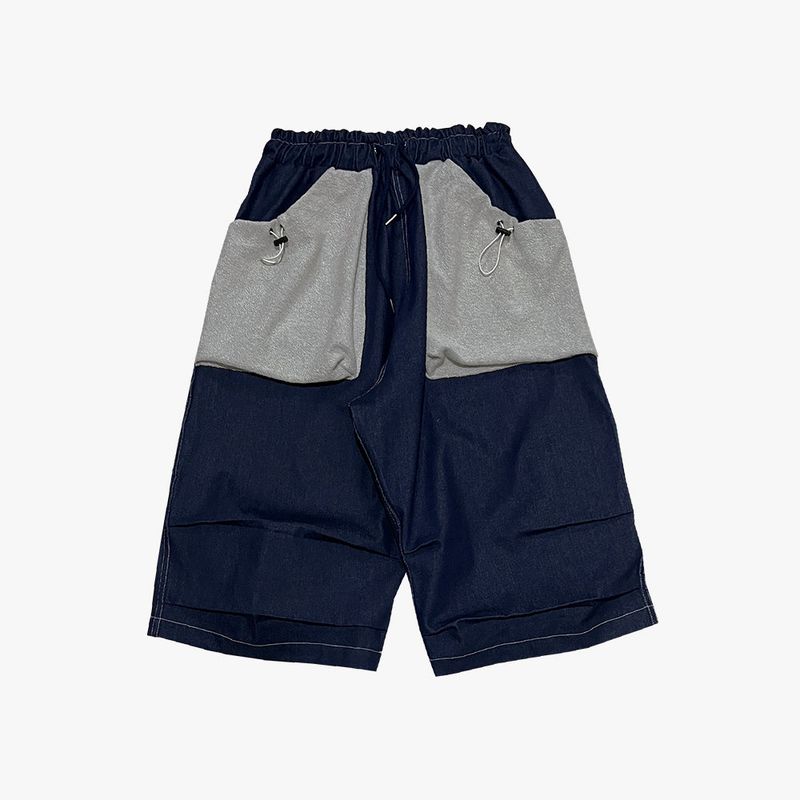 reverse terry pocket denim capri shorts_blue