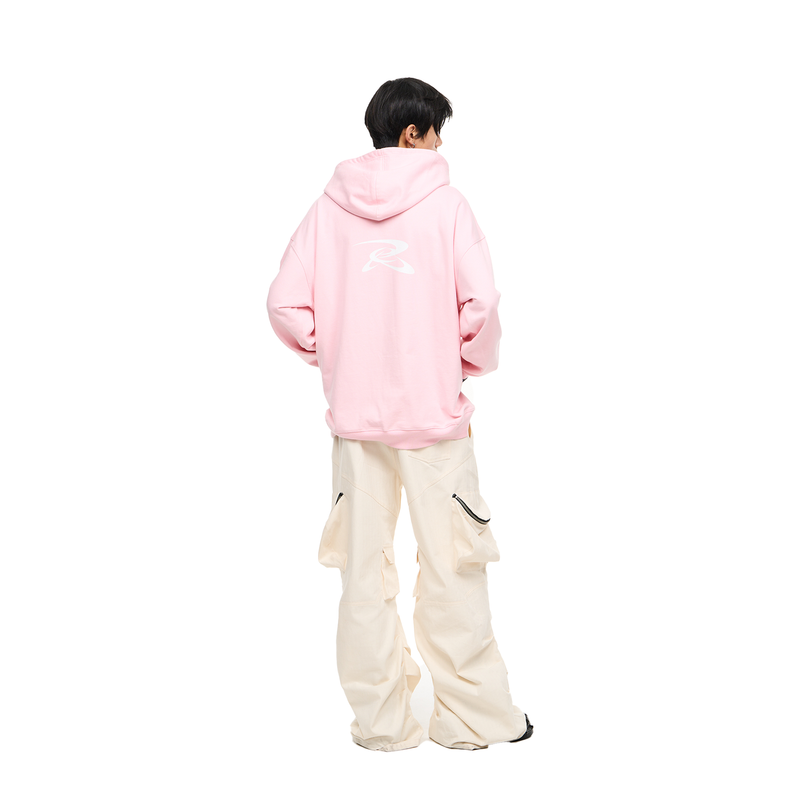 RELABEL Pink Error Theme Print, Basic Version With R Logo Print on the Back, Long-Sleeved Hooded Sweatshirt
