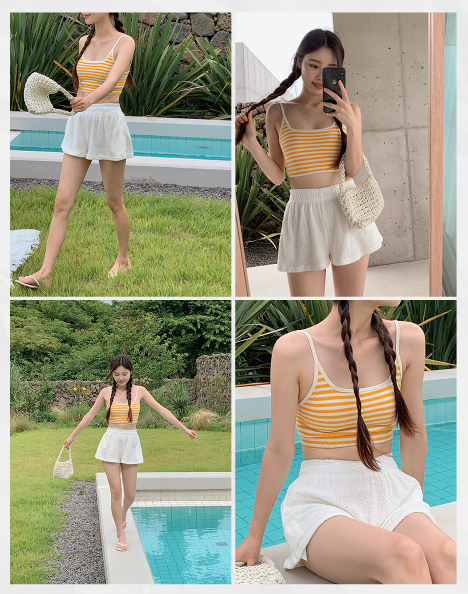 Striped Towel Bra Swim Top (6color)