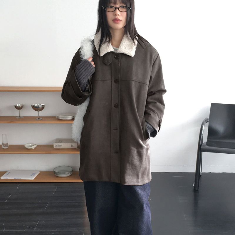 Agil Soft Collar Suede Quilted Midi Coat