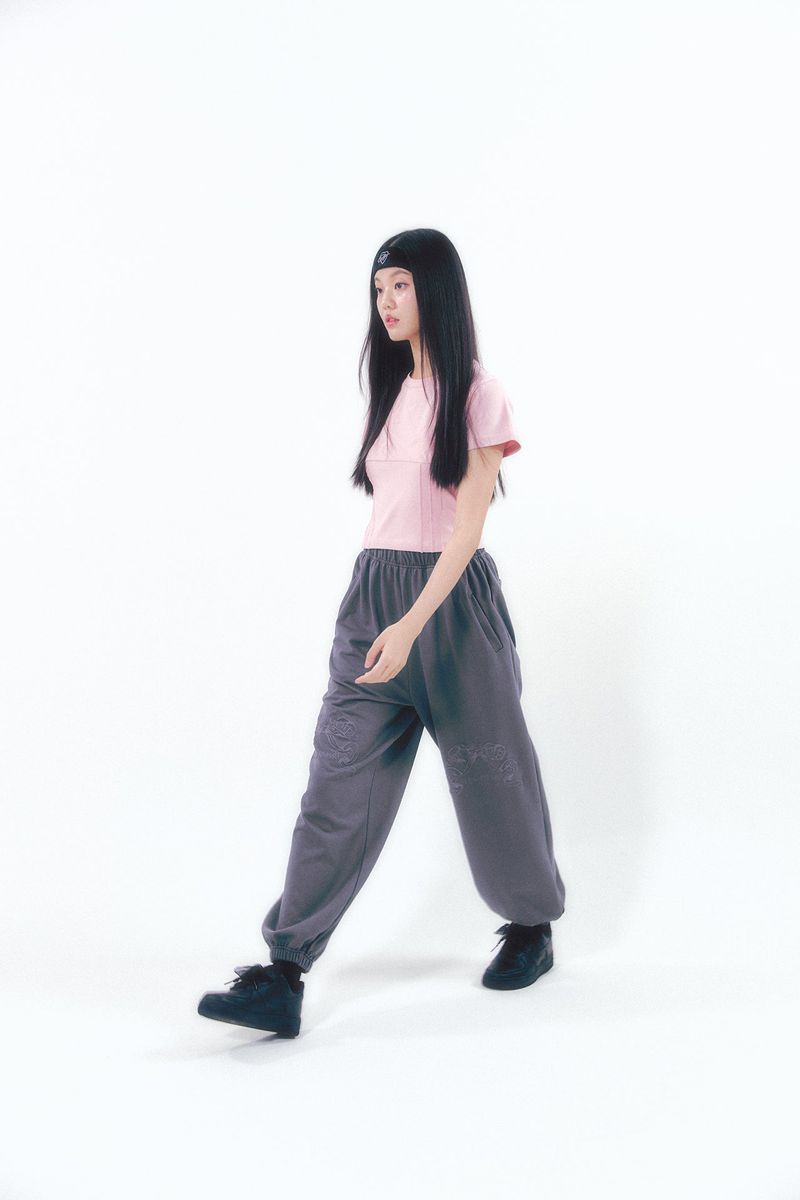 Knee Point Ribbon Jogger Pants Charcoal