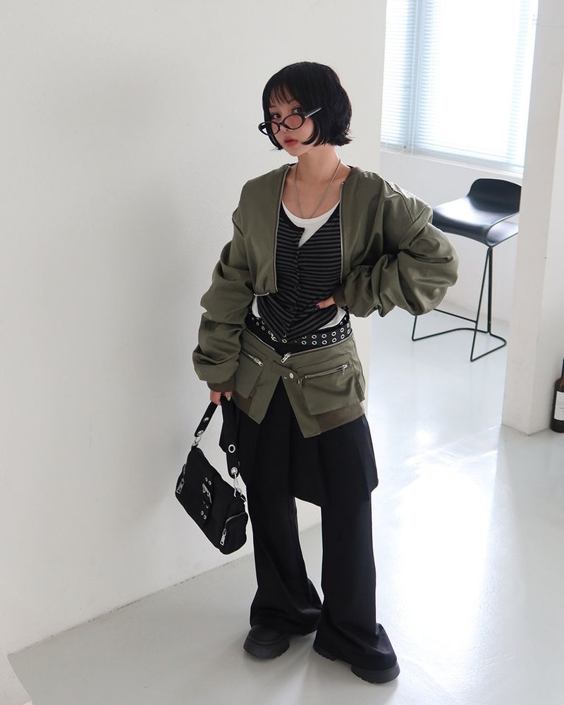 パンチングプリーツミディスカート レイヤードスラックス