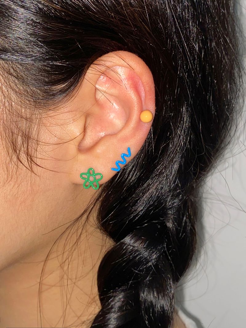 Rainbow doodle piercing (Green)
